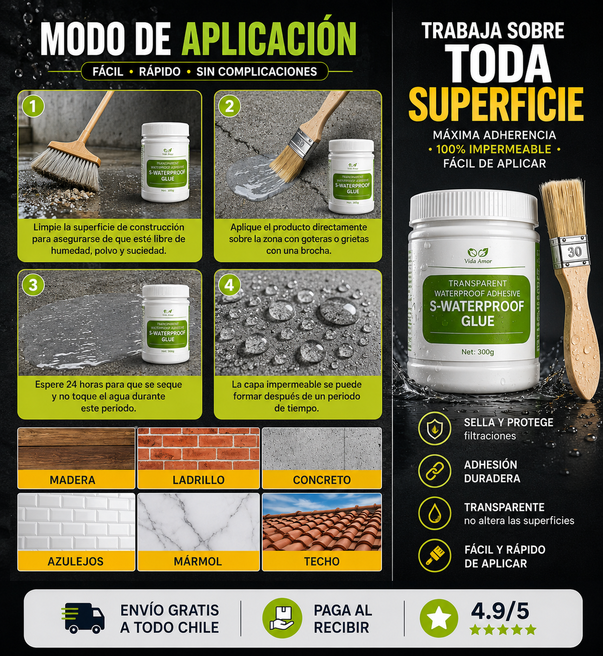 Sellador Impermeable Transparente para Techos y Goteras de medio Kilo + brocha de regalo